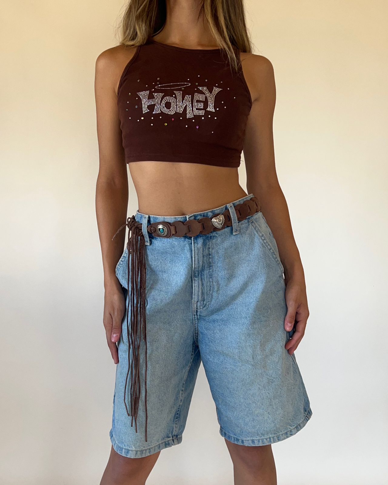 Honey rhinestones brown cropped top