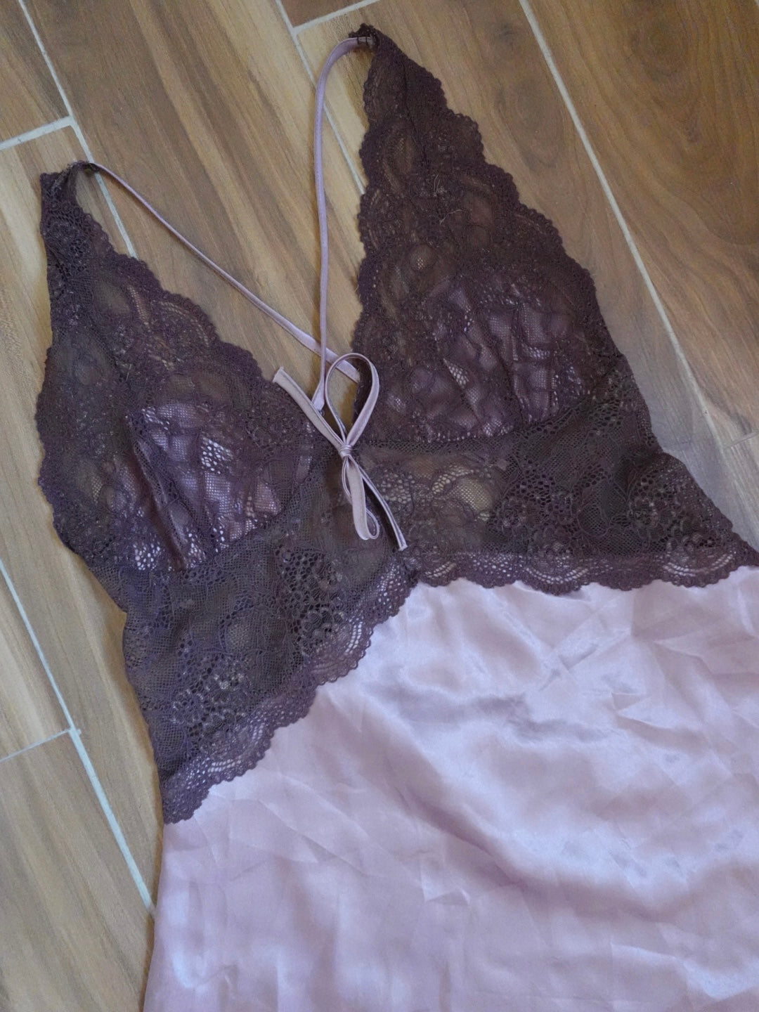 Lace satin slip on mini dress