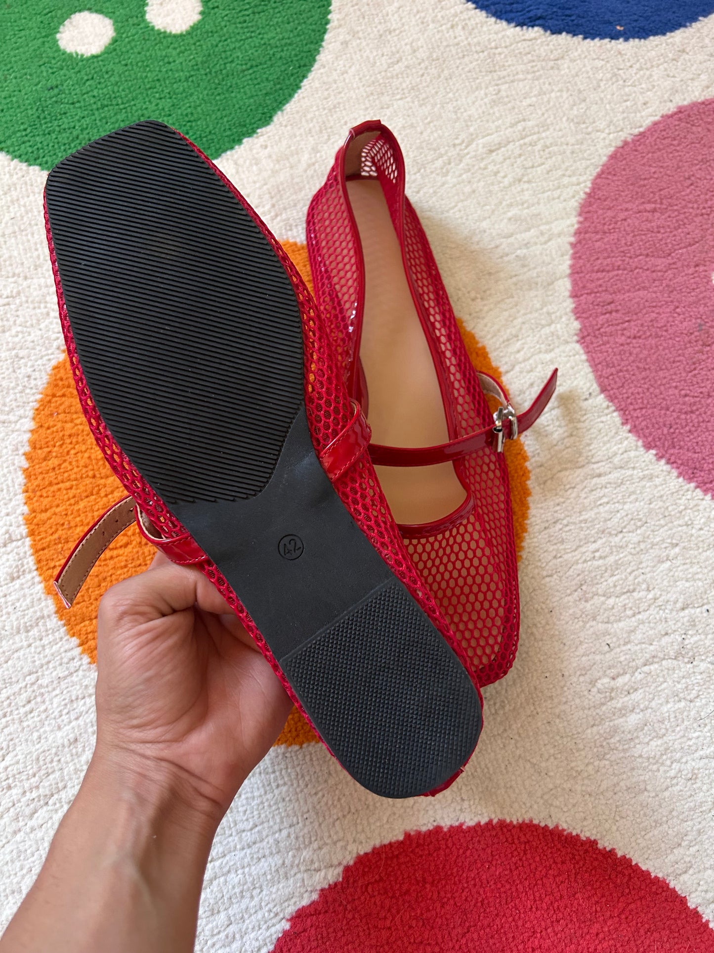Red mesh mary jane flat