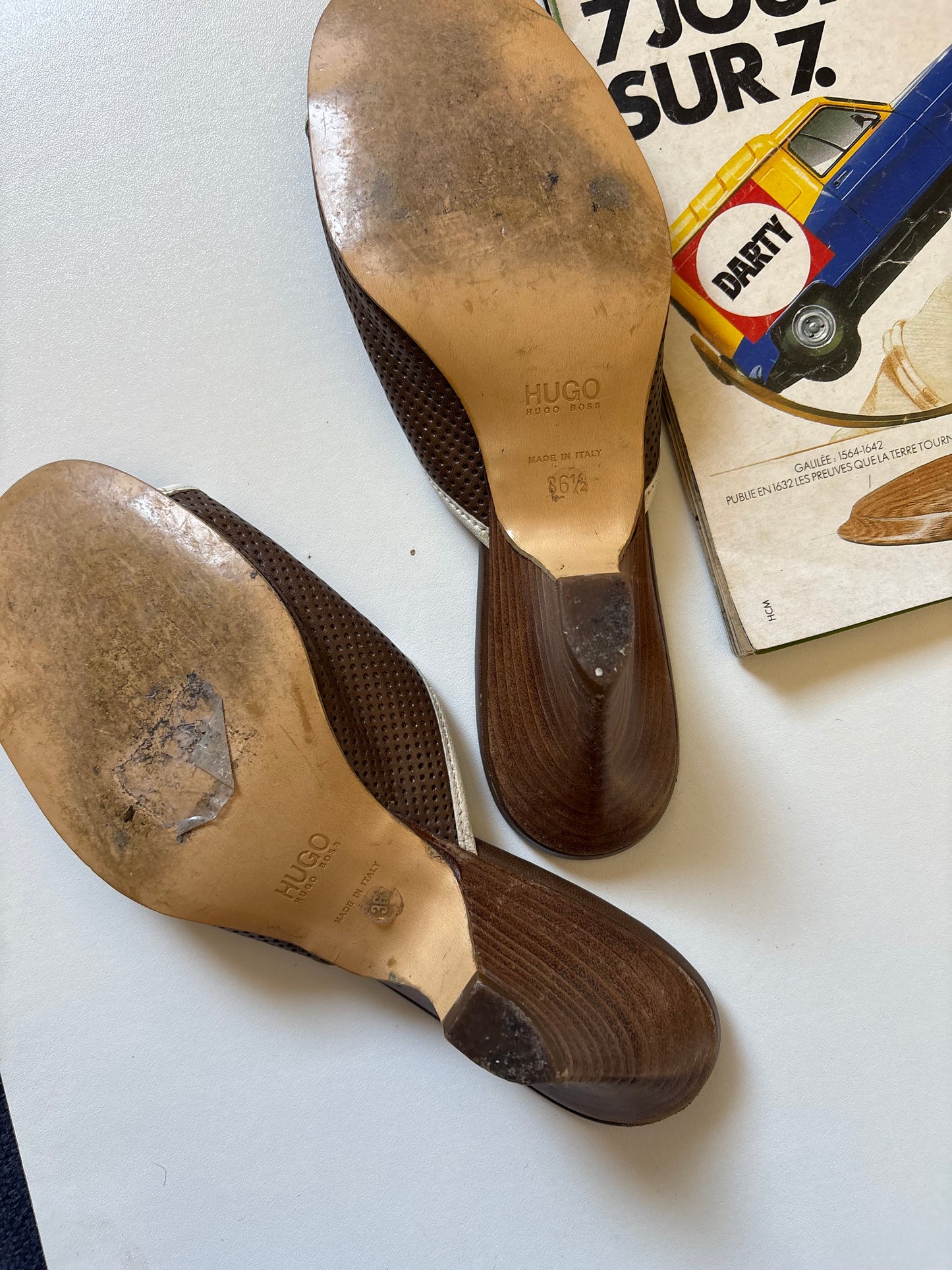 Hugo Boss leather heeled wedge mules