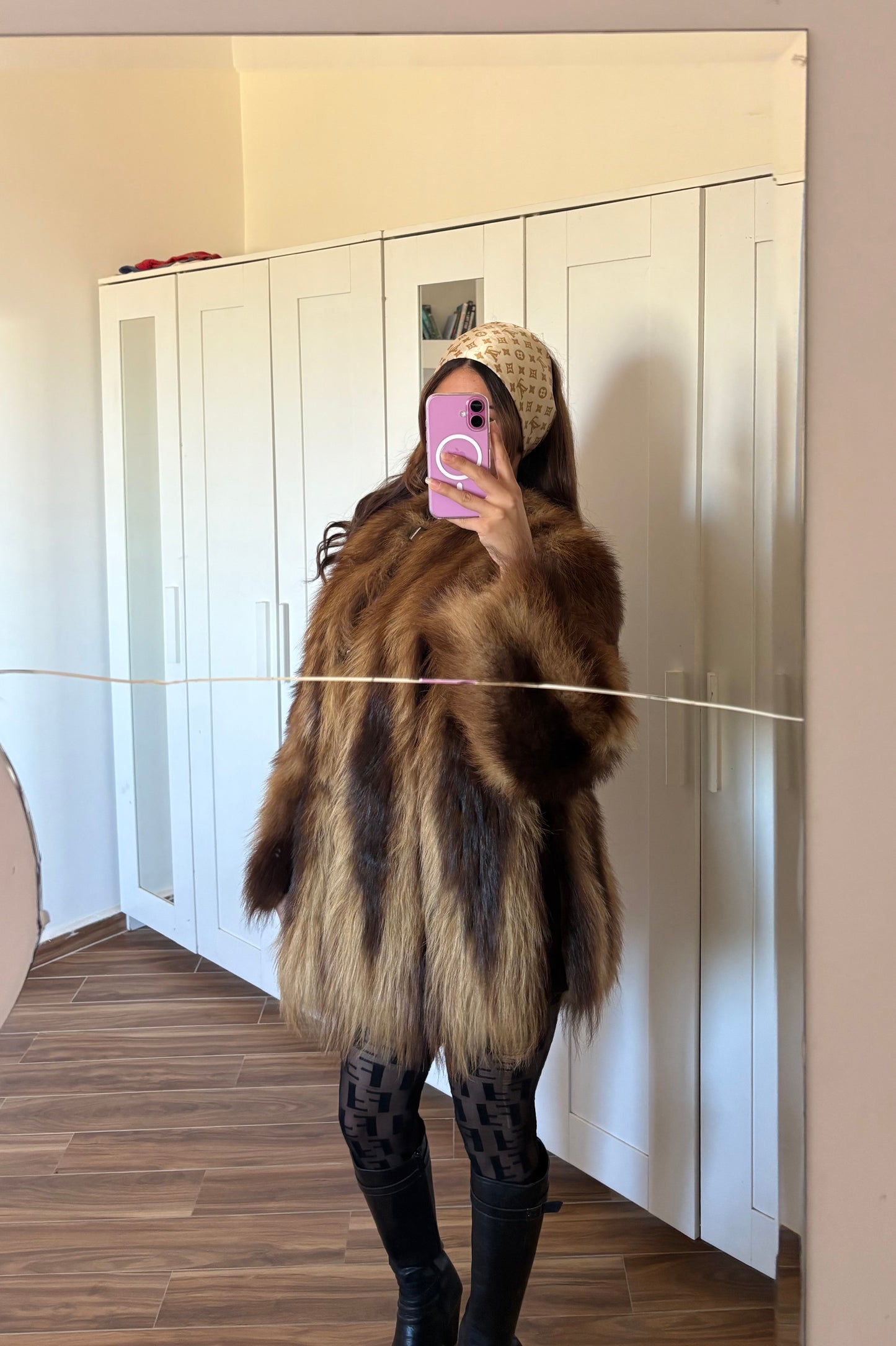 Real fur mini multicolor coat