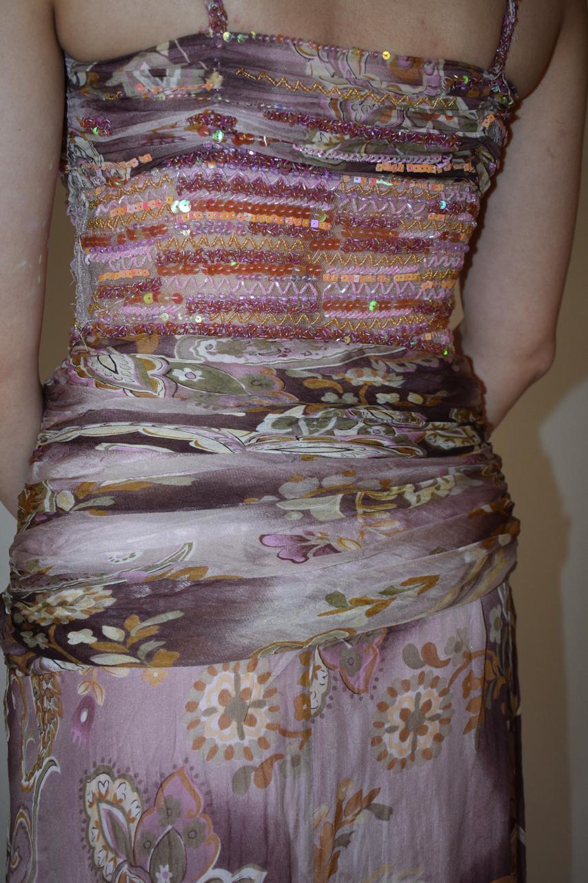 Vintage Cappuccini silk beaded halter gown dress