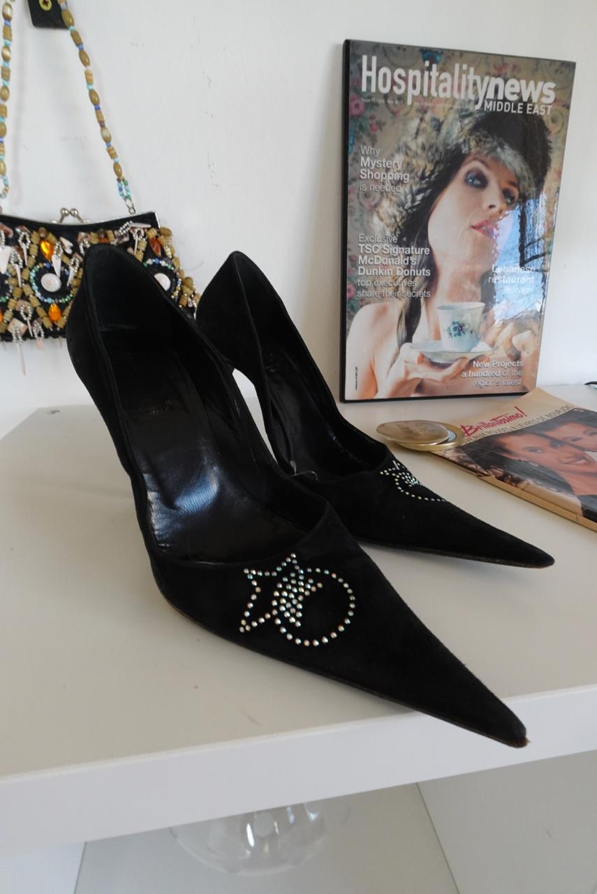 Pointy suede heels
