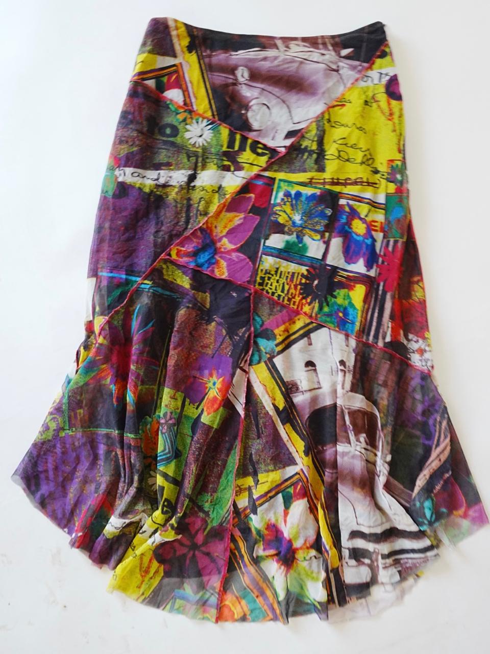 Y2k low waist funky graphics mesh maxi skirt