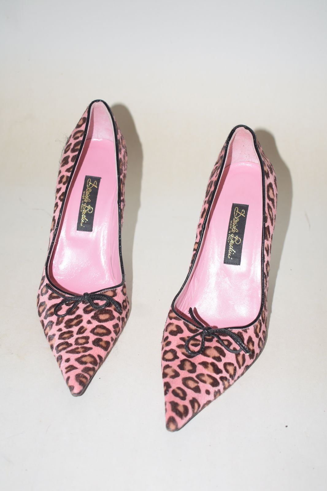 Pink leopard print fur pointy heels