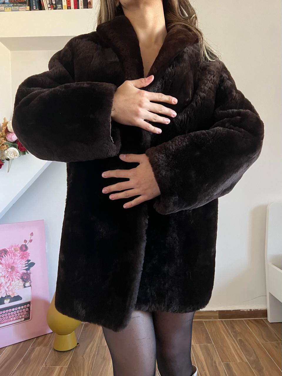 Real fur dark brown coat