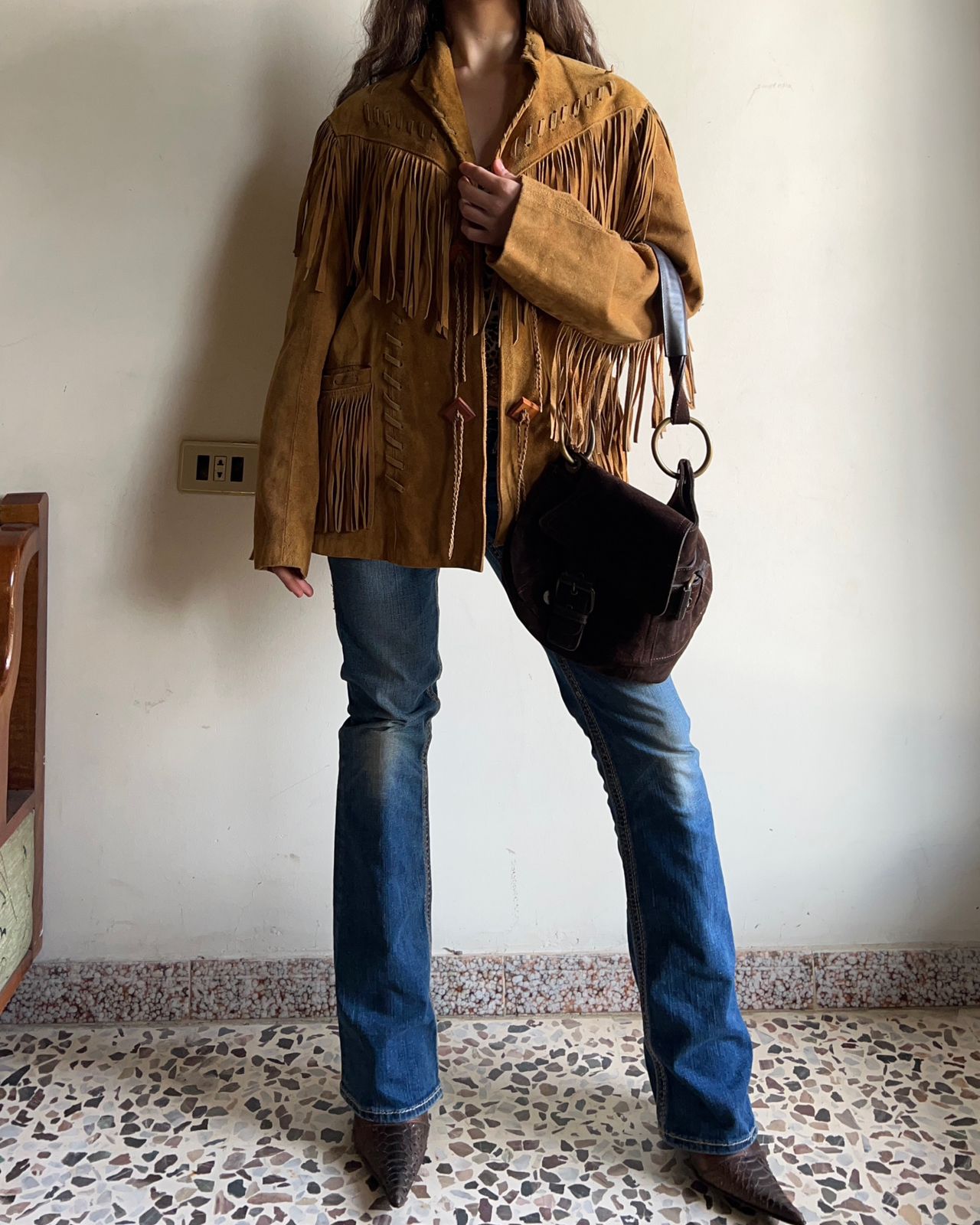 Vintage western genuine suede fringed jacket