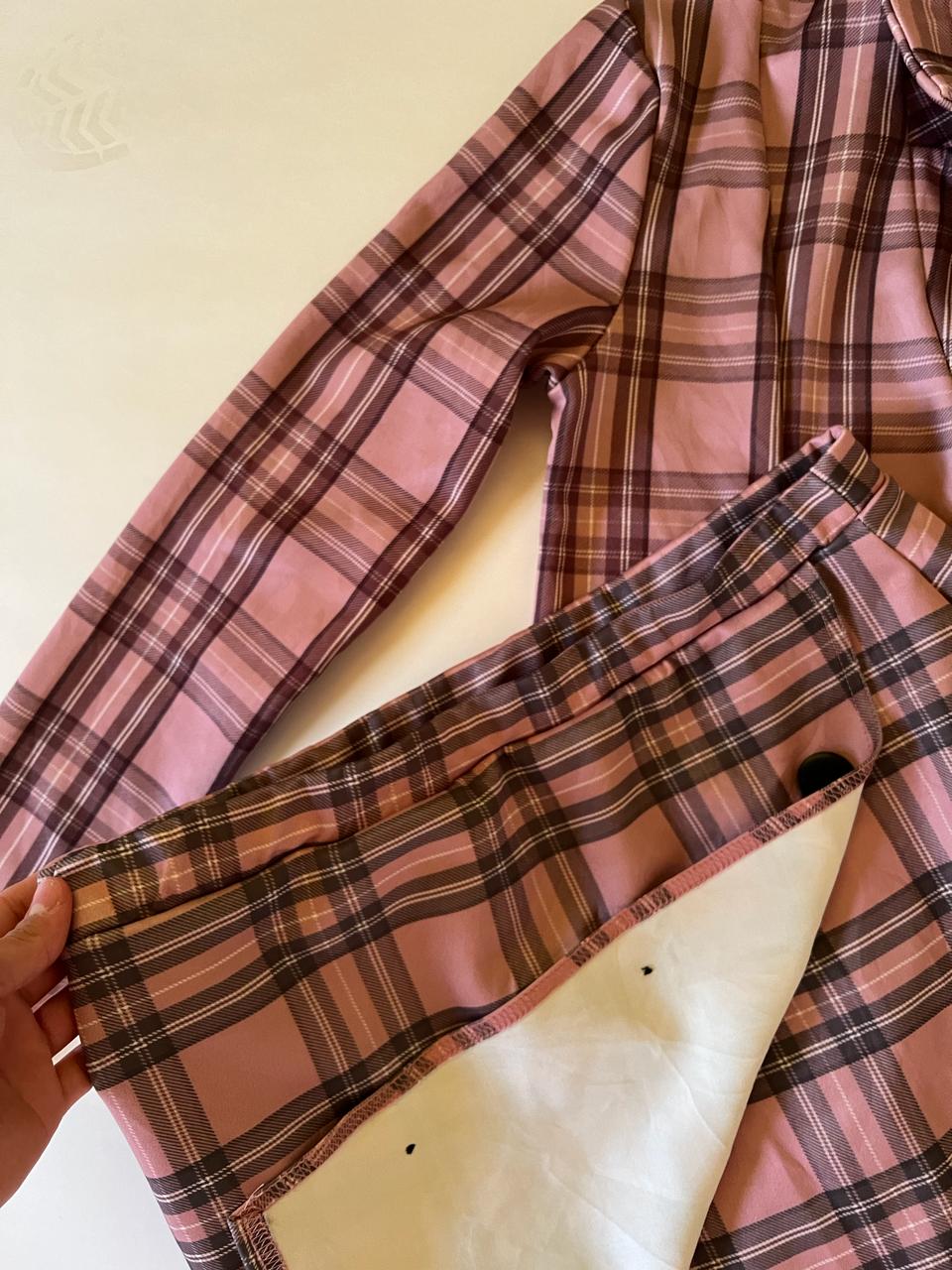 Plaid blazer skirt set