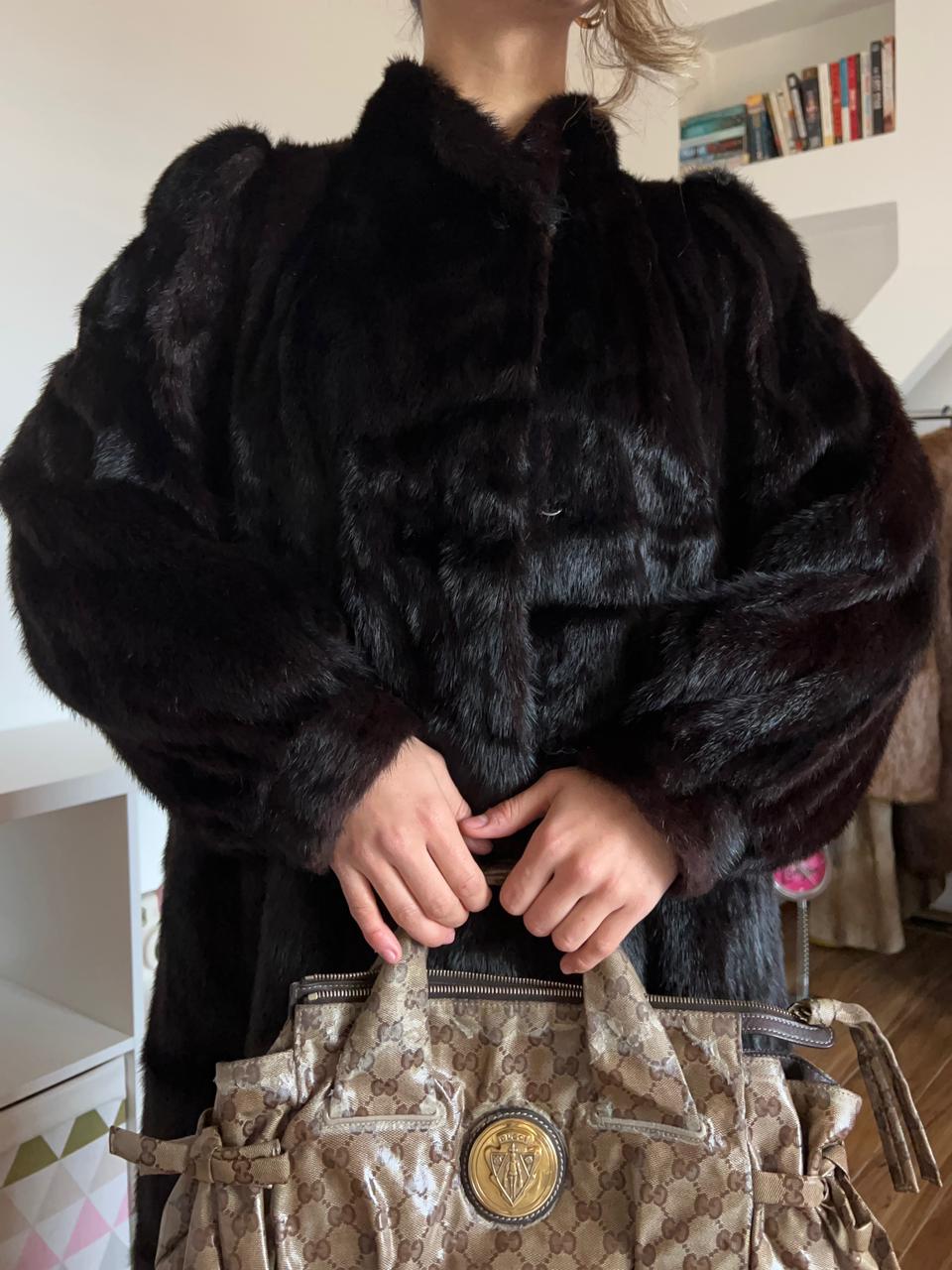 Balmain real mink fur black coat