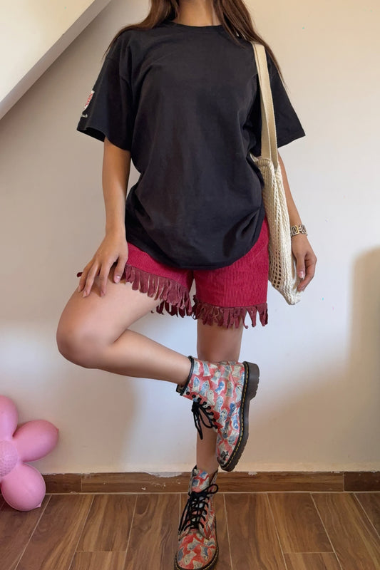 Vintage corduroy fringed high waist shorts