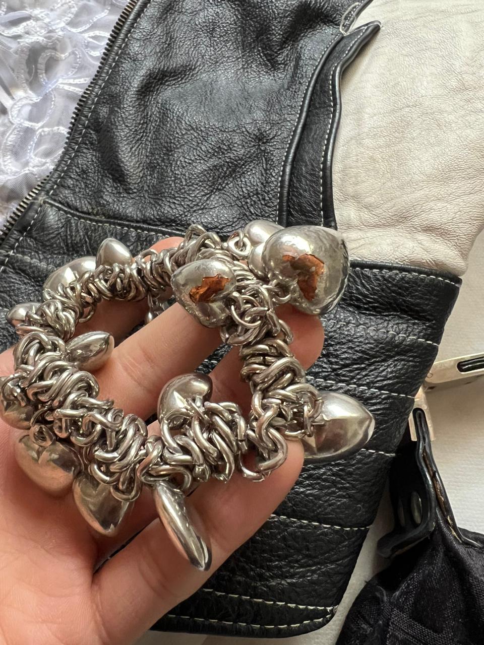 Heart charms chrome bracelet