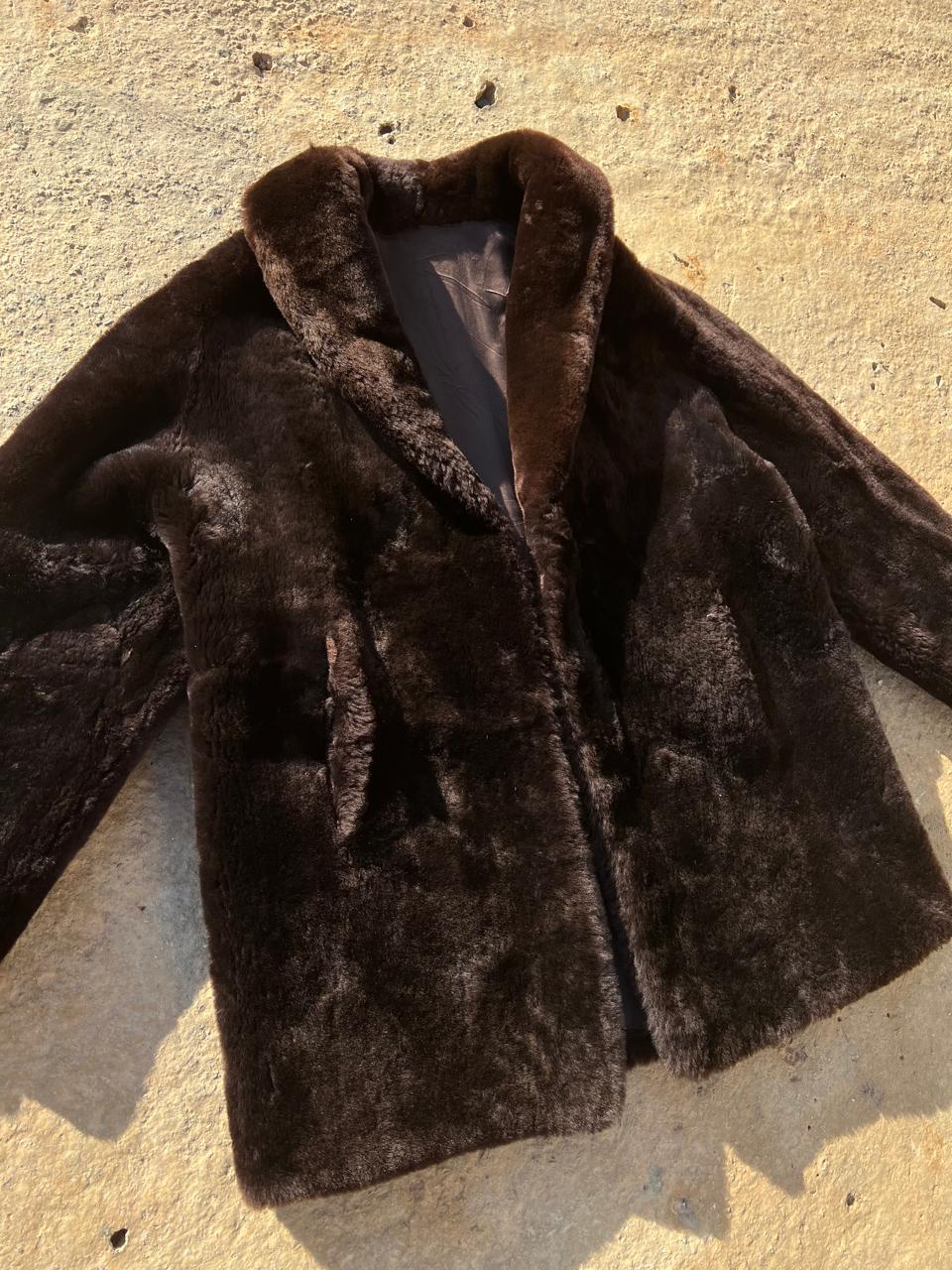 Real fur dark brown coat