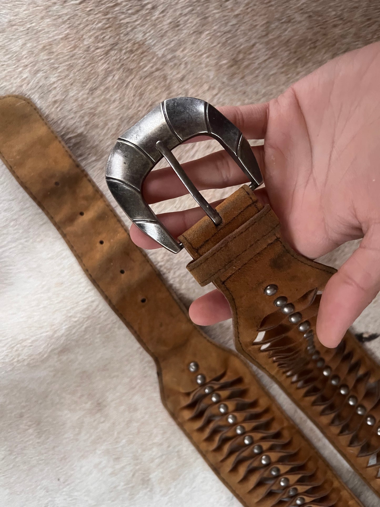Leather suede studded belt