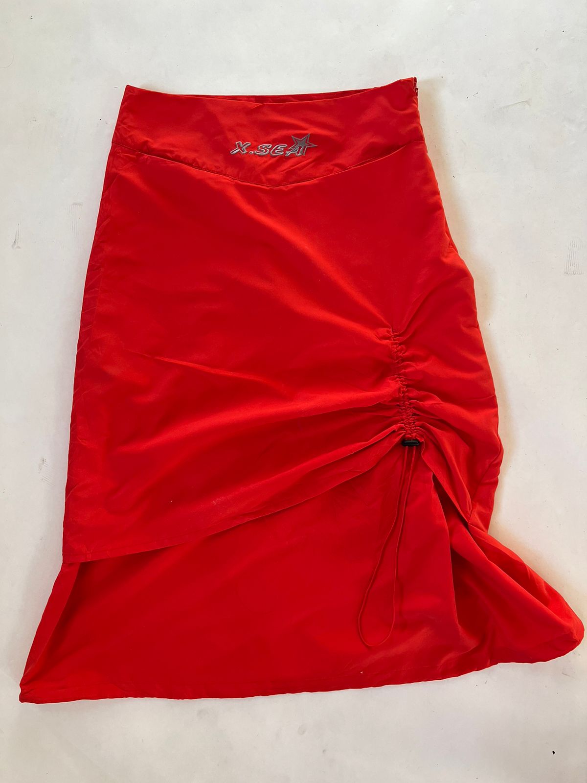 Y2k parachute ruched maxi red skirt