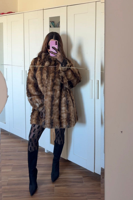 Multicolor mini fur coat