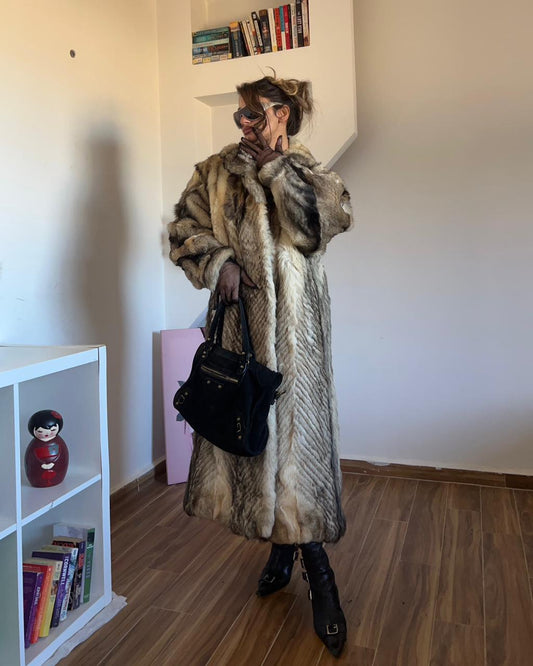 Fox long real fur coat