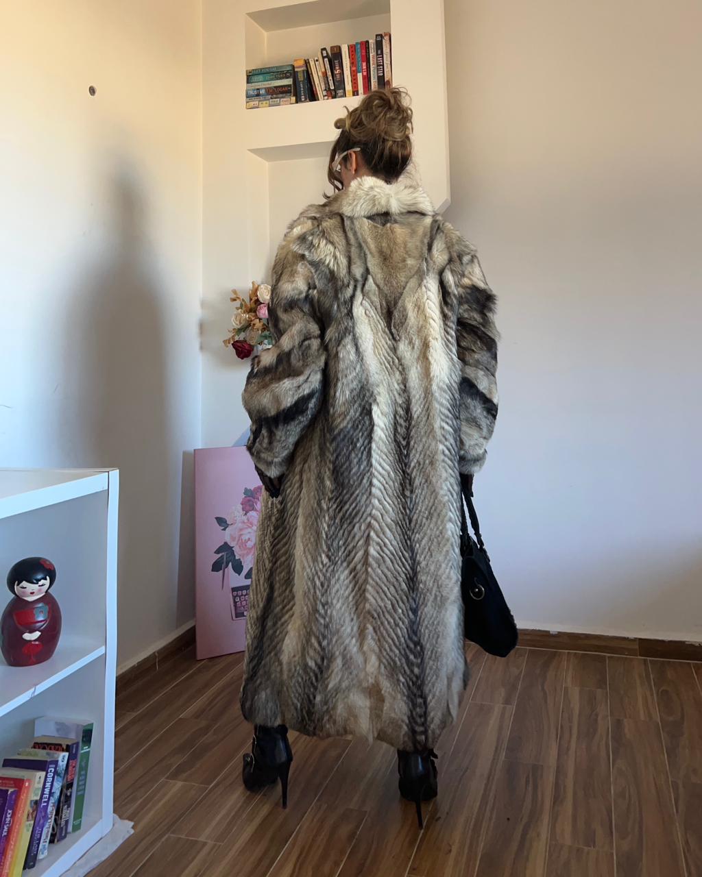 Fox long real fur coat