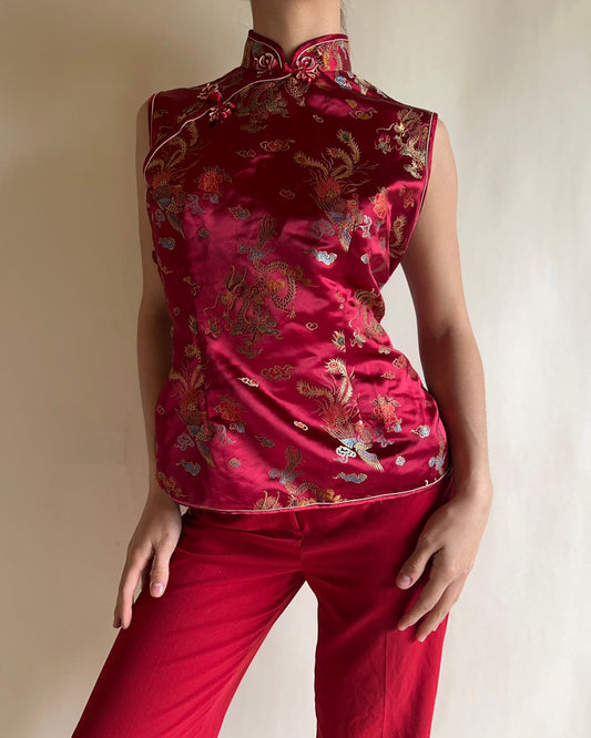 Chinese dragon satin like top