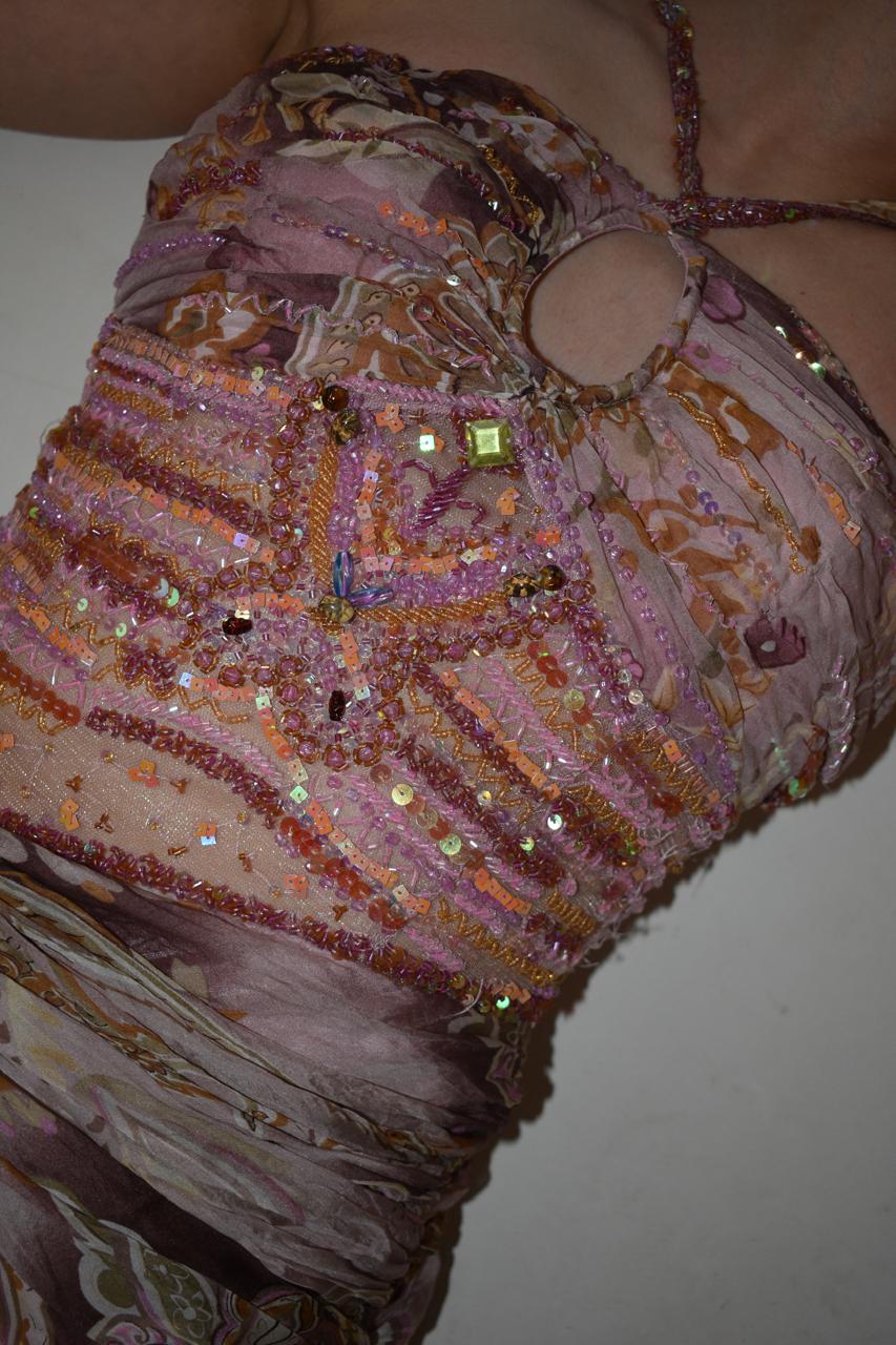 Vintage Cappuccini silk beaded halter gown dress