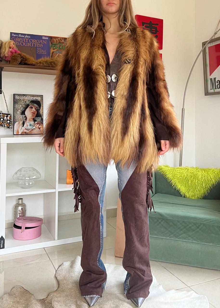 Real fur mini multicolor coat