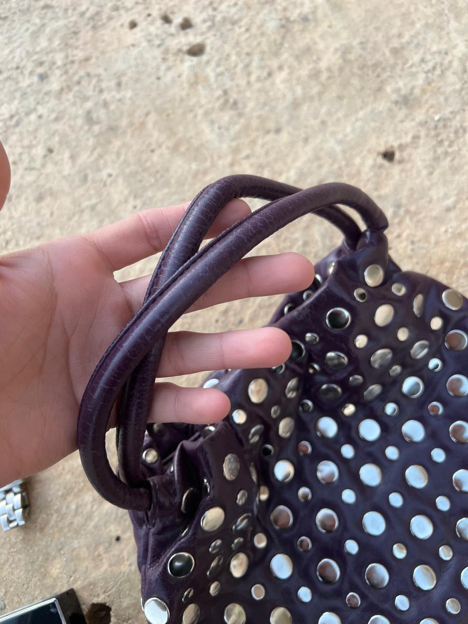 Y2k nine west purple studded leather bag