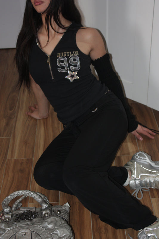 Y2k half zip up ribbed top