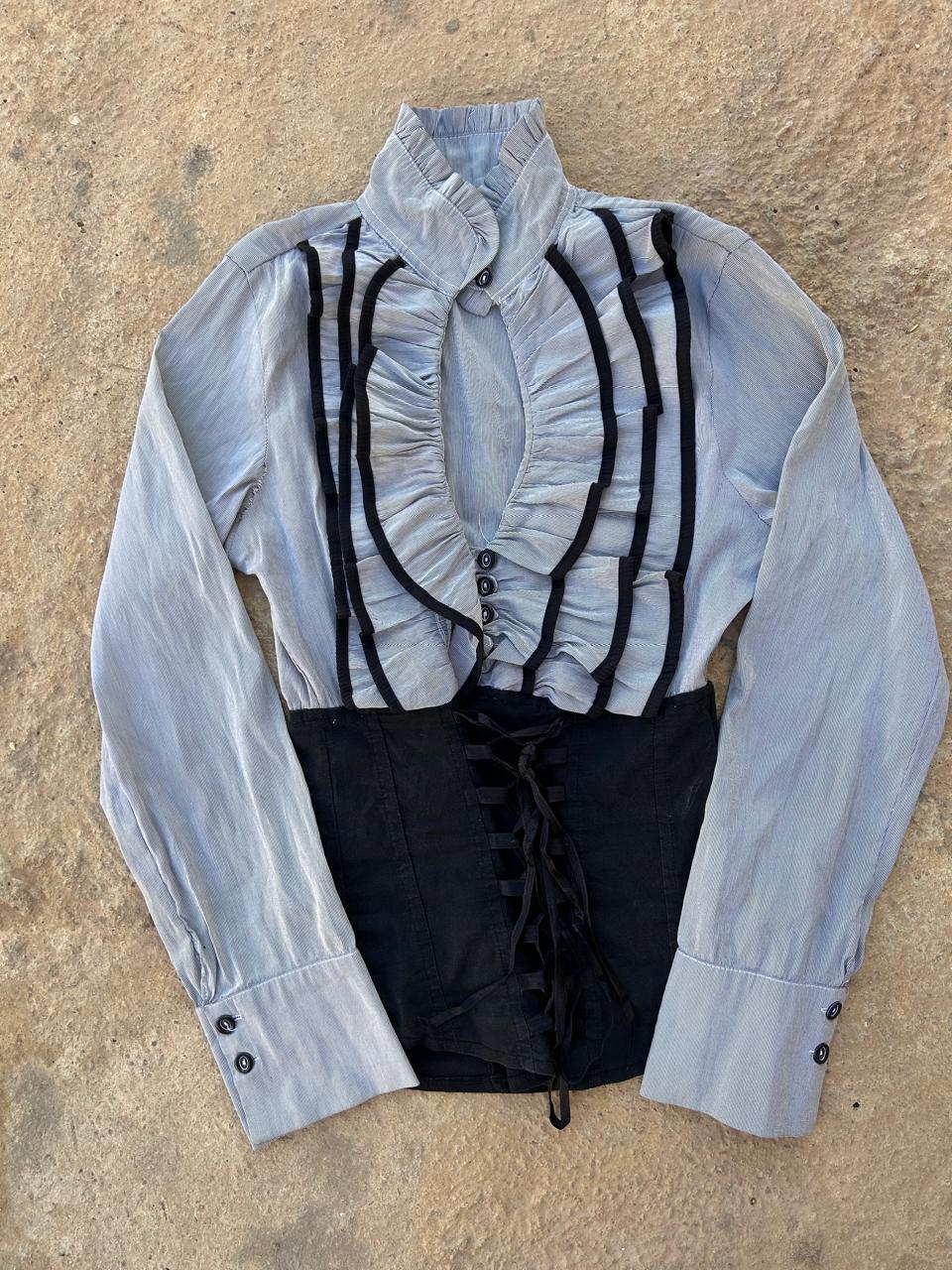 button up ruffled corset like blouse