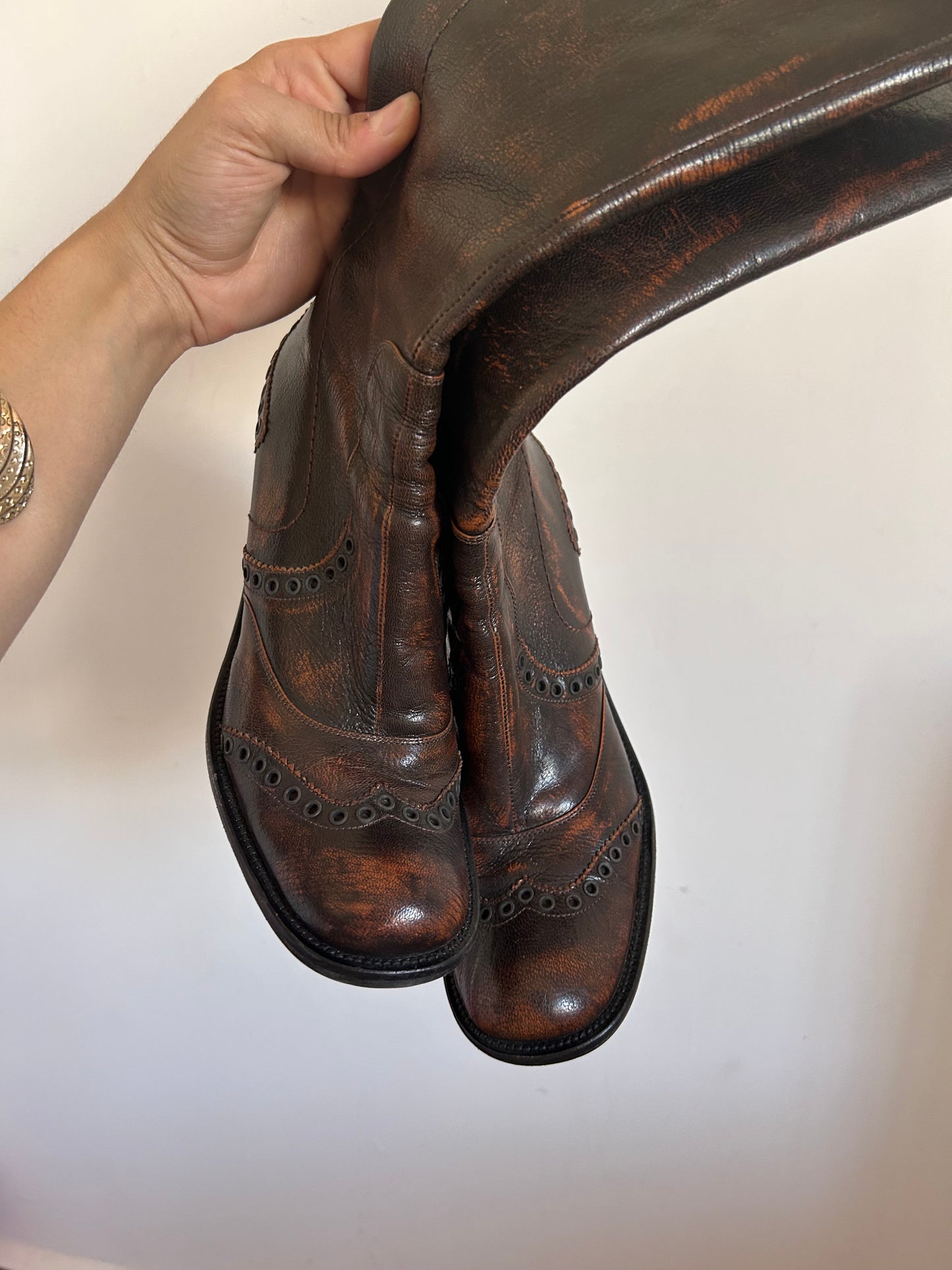 Maria Pino leather knee high square toe heeled boots