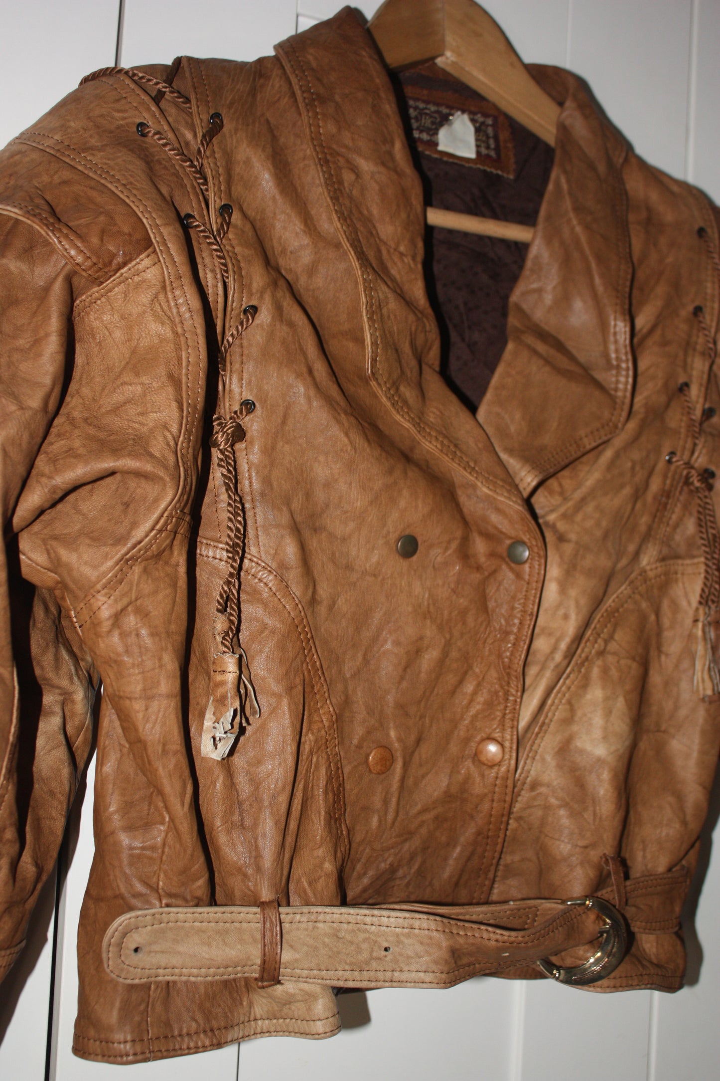 Camel brown leather button up
