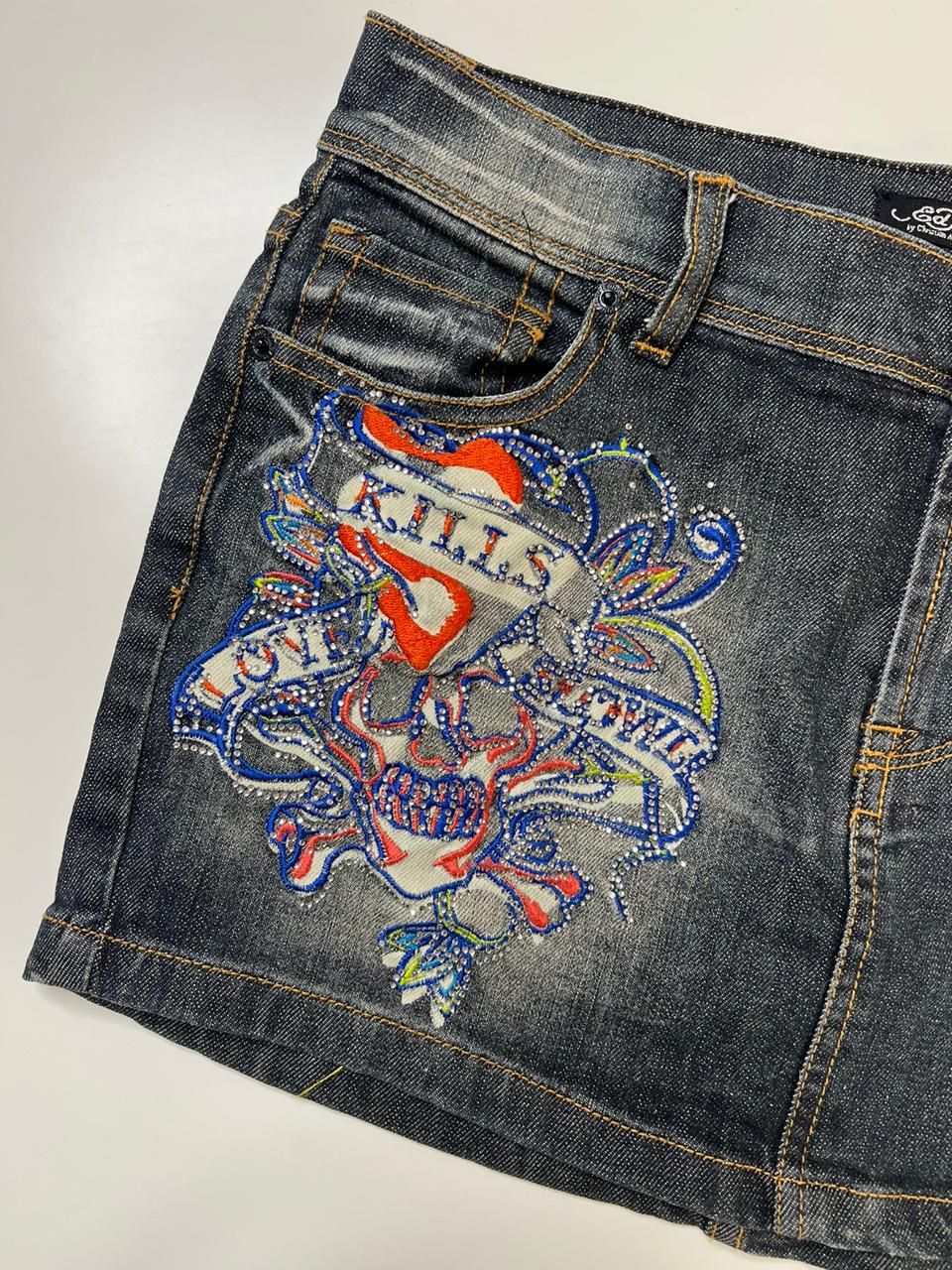 Ed Hardy y2k mini denim graphic skirt
