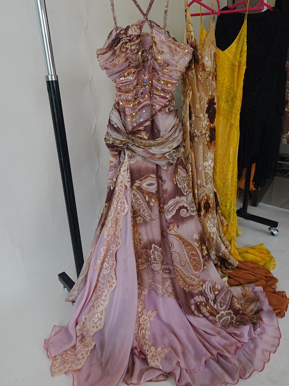 Vintage Cappuccini silk beaded halter gown dress