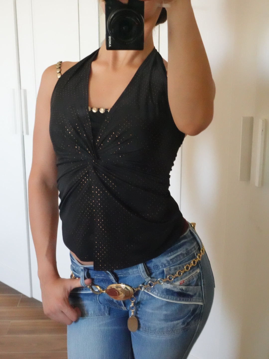 Y2k halter black top