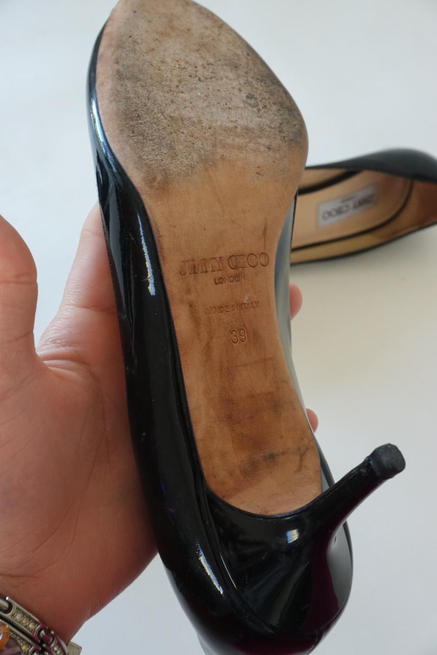 Jimmy Choo patent leather peep toe heels