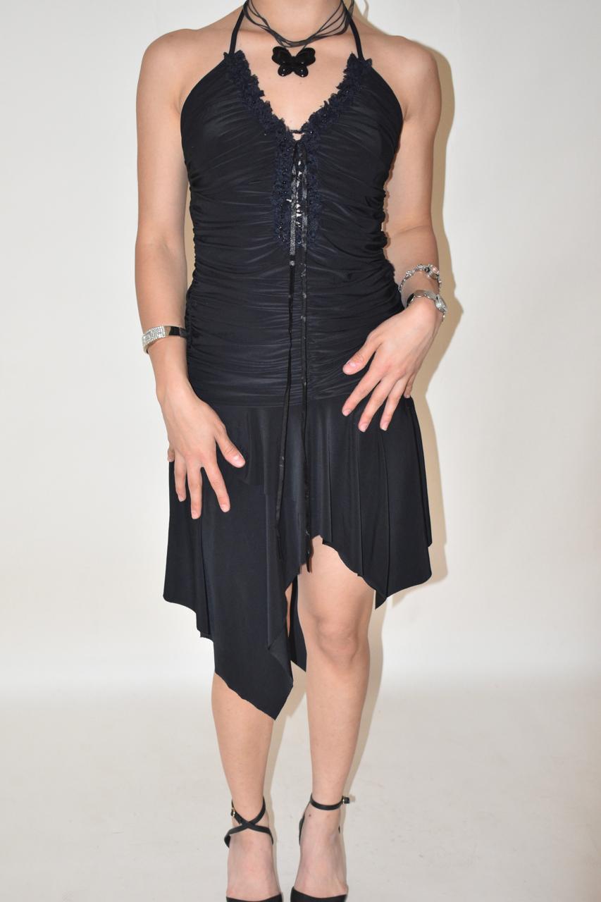 Y2k halter ruched unsymmetric midi dress