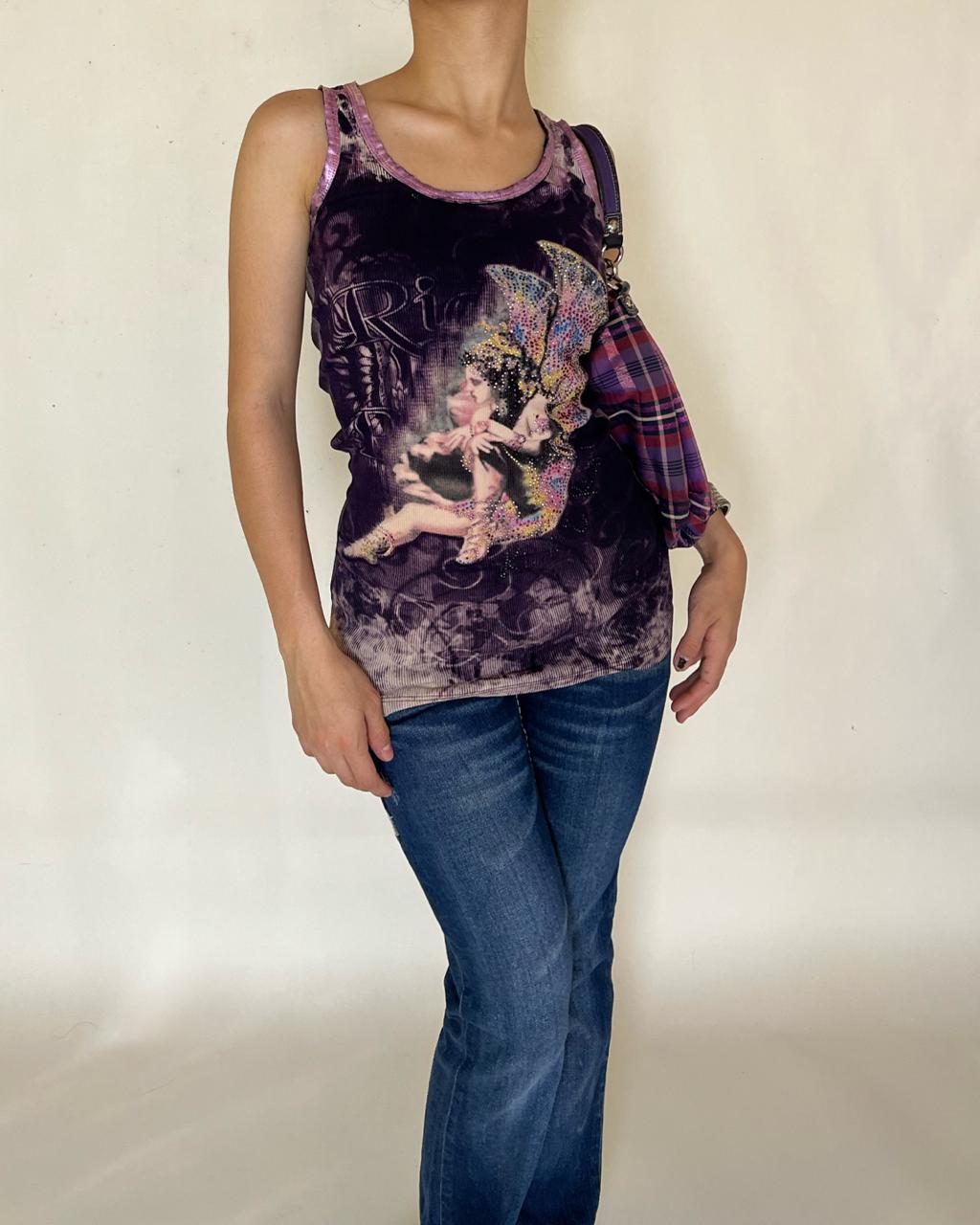 Gothic graphic tie dye long tank top