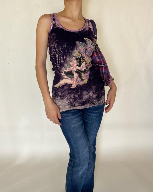 Gothic graphic tie dye long tank top