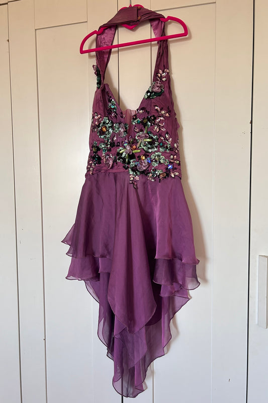 Sequin beaded halter unsymmetric top