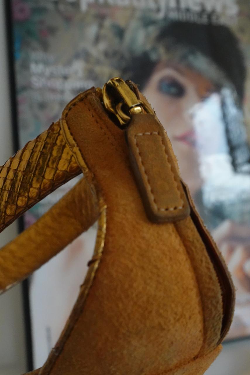 Gucci suede gold metallic python ankle strap heels