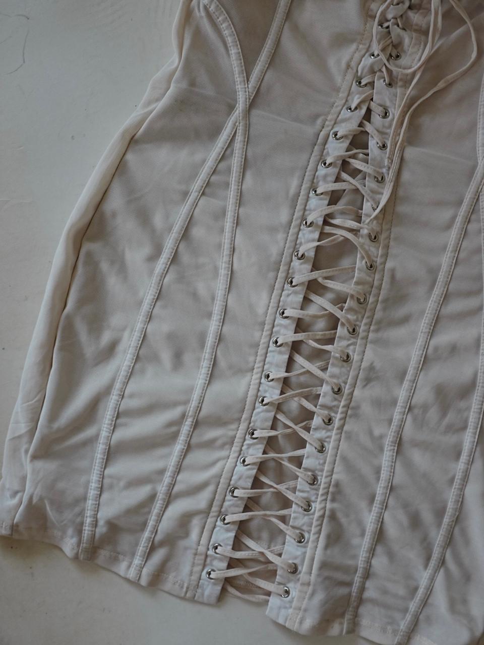 Oh Polly lace up mesh mini dress
