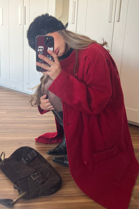 Vintage cherry red wool midi coat