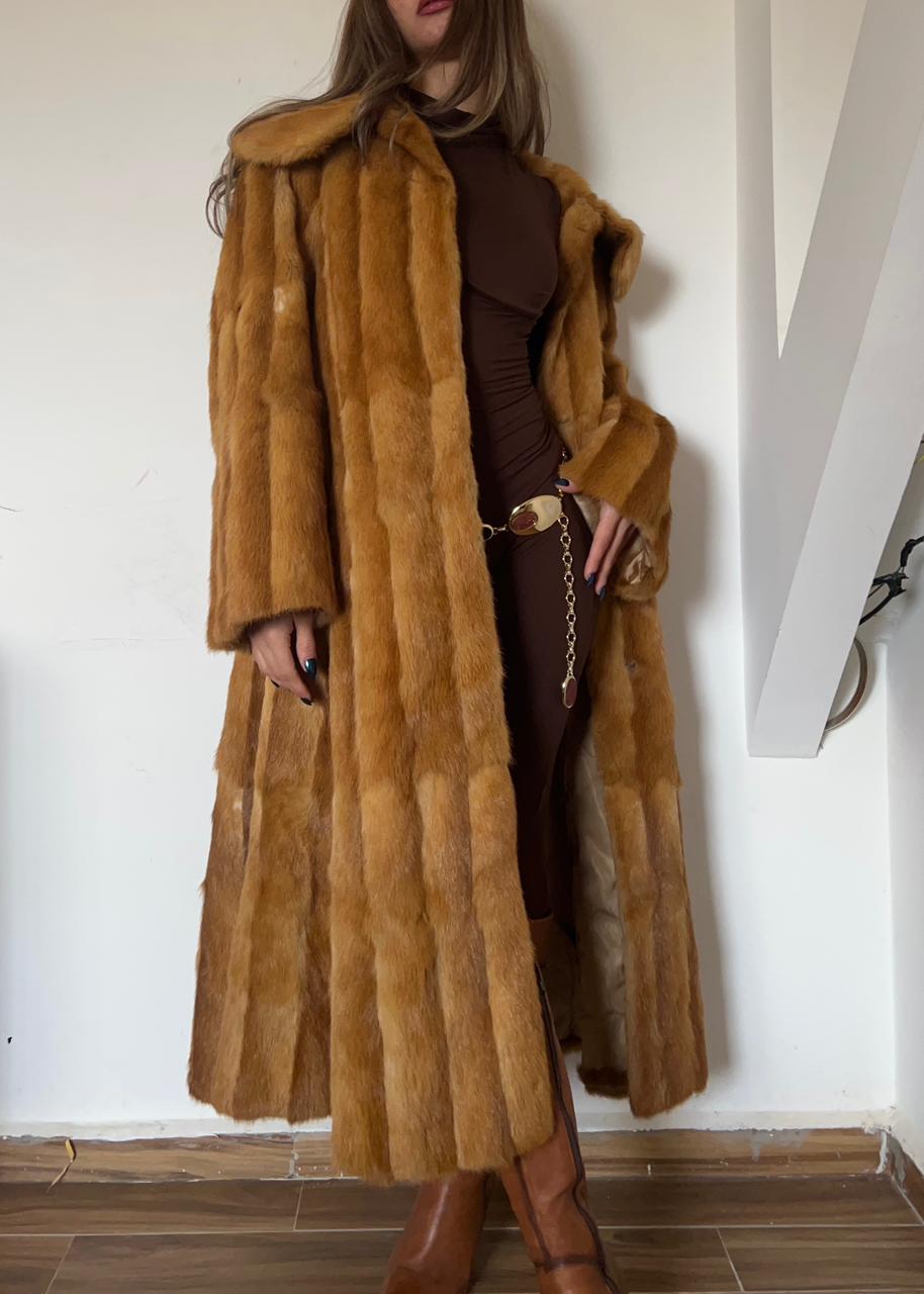 Mink multicolor long real fur coat