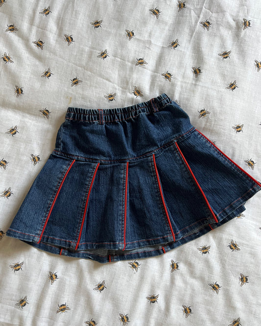 Denim mini red zips skirt