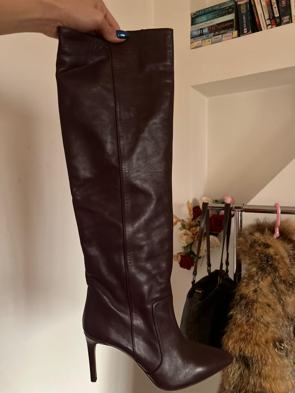 Reiss leather pointy wrinkled knee high boots