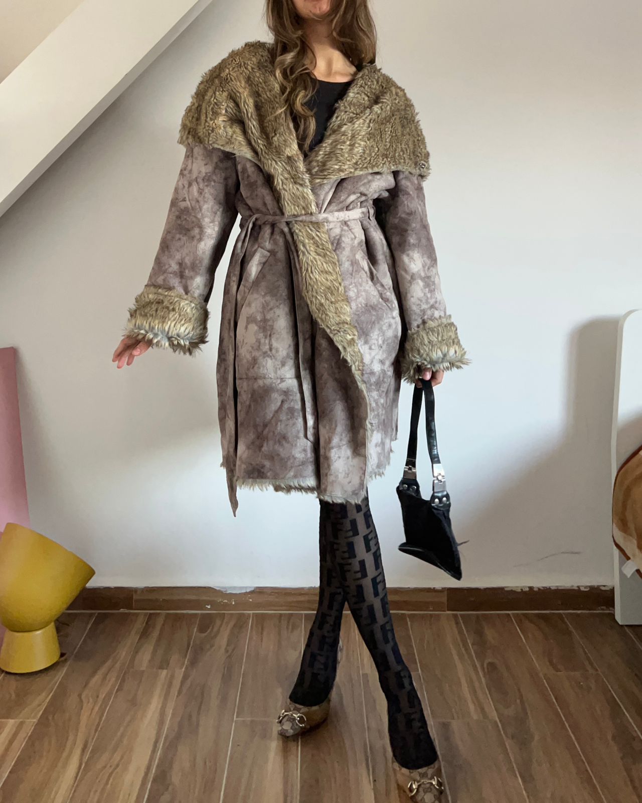 Suede fur coat