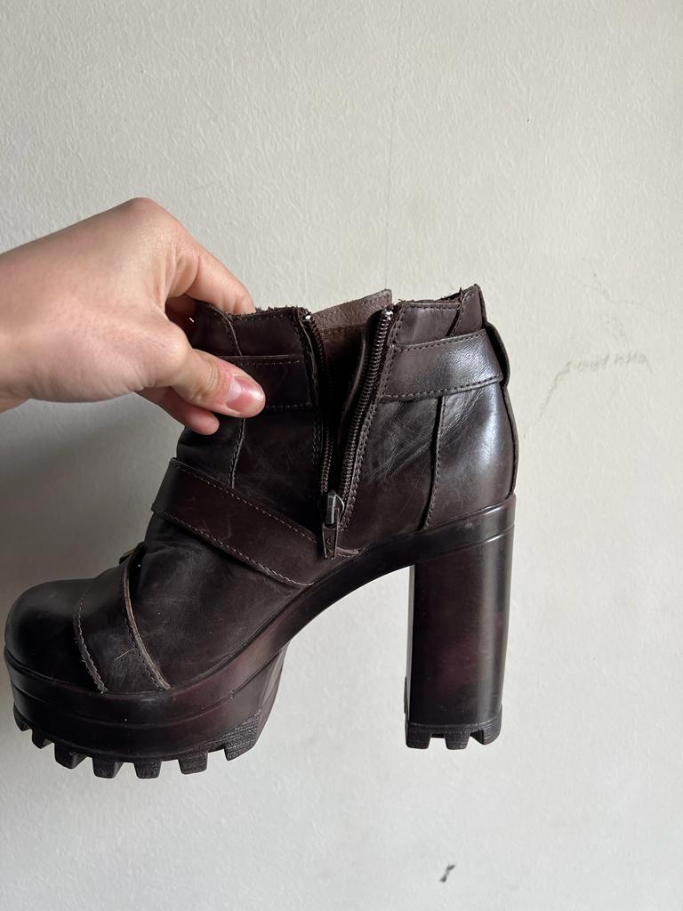 Chunky brown heeled boots