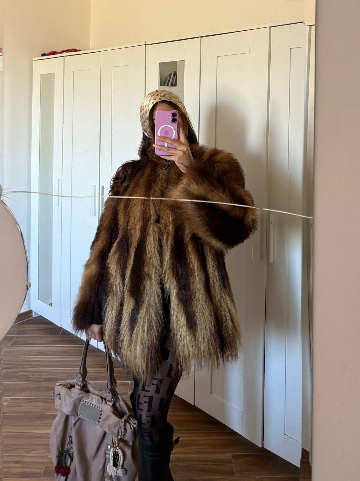 Real fur mini multicolor coat