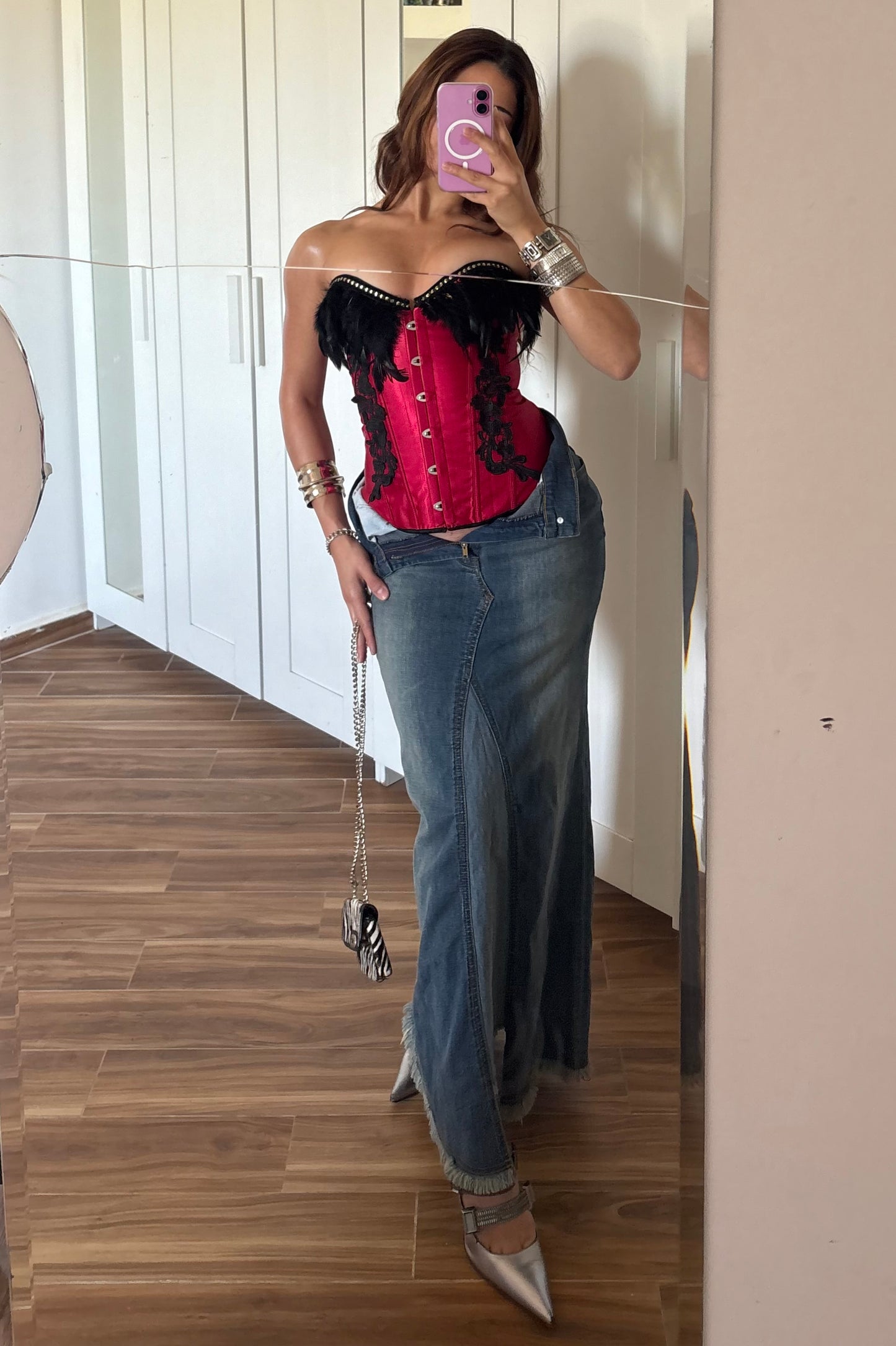 Y2k denim maxi high waist skirt