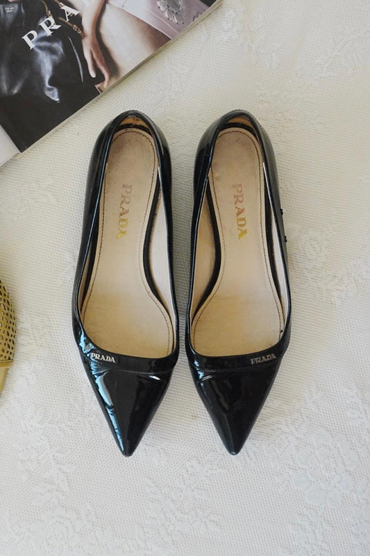 Prada patent leather pointy toe flats