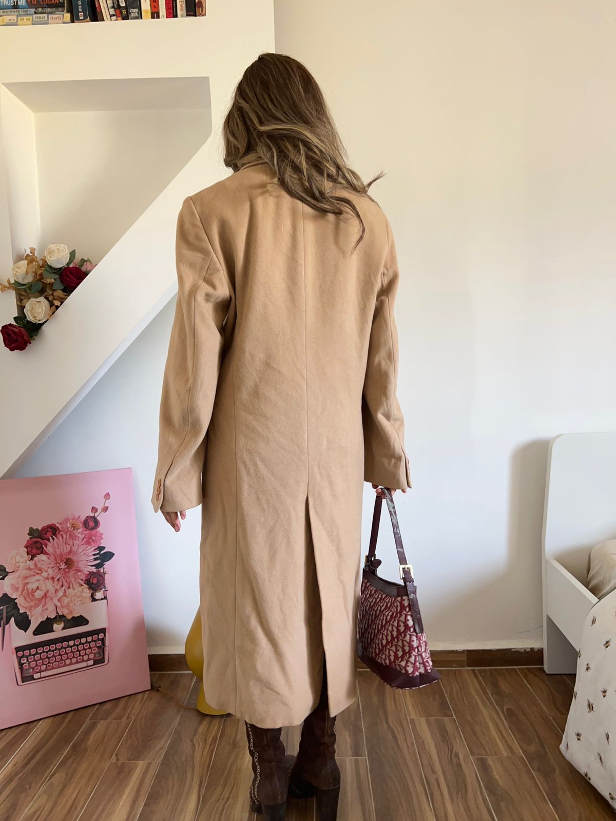 Camel brown long wool coat