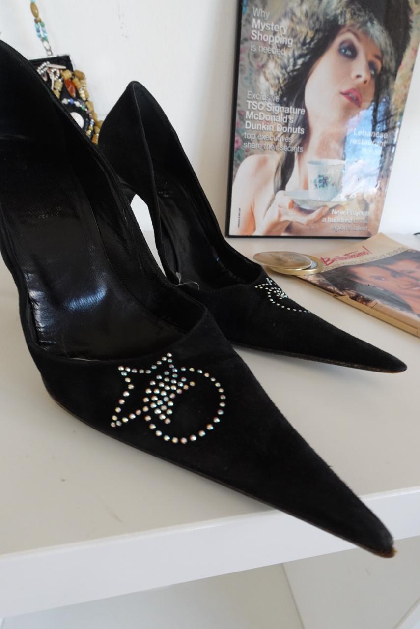Pointy suede heels